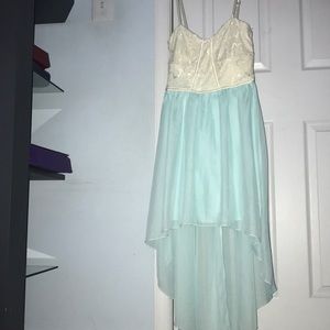 teal and cream high low dress
